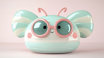 Wall Mural - cute cartoon bee with sunglasses pastel colors 3d render