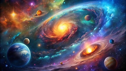 Wall Mural - cosmic galaxy landscape: five dimensions of celestial beauty
