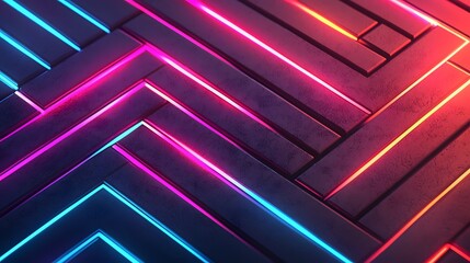 Wall Mural - abstract neon lights glowing on dark geometric pattern background