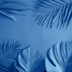 Wall Mural - Monochromatic Blue Tropical Leaves on Textured Background Generated Image