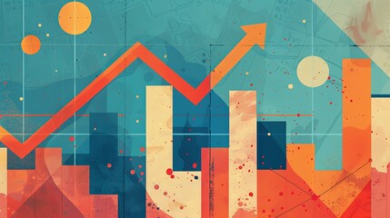 Poster - Economic trend analysis shows soaring inflation with upward arrow graph and significant percentage values in vibrant colors Generative AI