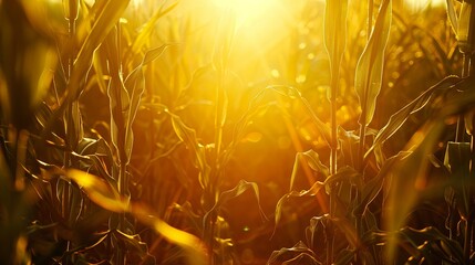 Aufkleber - Golden sunlight illuminates corn fields showcasing the beauty of organic farming practices during late afternoon hours Generative AI