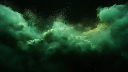 Wall Mural - green powder explosion creating a dynamic cloud of dust against a black background