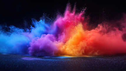 Wall Mural - minimalistic design featuring a multi-color powder explosion on a striking black background
