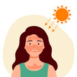 © Orapun - Woman with sunburn on her face and body skin in flat design. UV radiation damage skin in hot summer day.