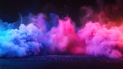 Wall Mural - vibrant pink, purple, and blue powder explosion bursts on a black background creating dynamic energy