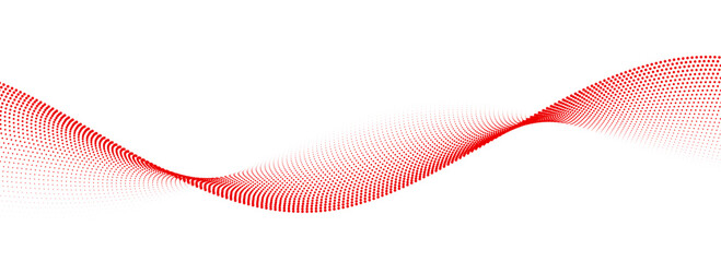 Wall Mural - red dotted wave line pattern. halftone undulate net background. abstract flowing particle wallpaper.