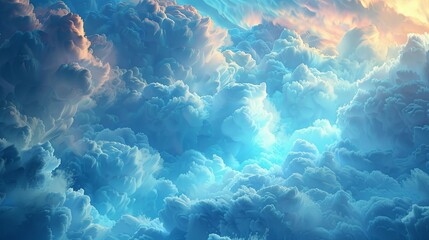 Poster - Vibrant abstract clouds evoke a sense of fantasy and wonder in a dreamy sky filled with various shades of blue and white Generative AI