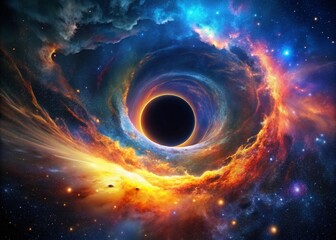 Wall Mural - Drone View of Simulated Black Hole, Cosmic Event Horizon, Deep Space Nebula, Astronomy Photography