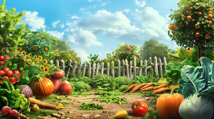Poster - Organic garden showcasing diverse fruits and vegetables grown without chemical fertilizers for sustainable health Generative AI