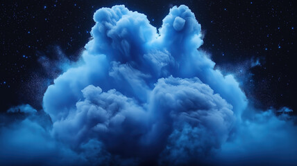 Wall Mural - vivid blue smoke forming dynamic clouds on a dark backdrop