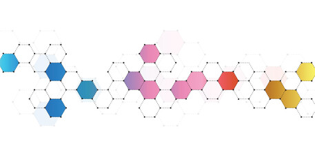 Aufkleber -  Multicolor hexagon technology background. Abstract hexagons background with dotted line and dots. Design for science, medicine, or technology.