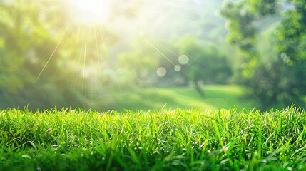 Poster - Green meadows under bright sunlight promote active lifestyles for fitness enthusiasts and outdoor events Generative AI