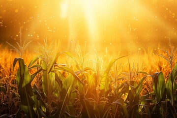 Aufkleber - Golden corn fields bask in sunlight during harvest season showcasing natural beauty and agricultural abundance Generative AI