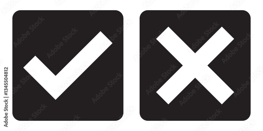 Check box tick mark icon set button correct right wrong buttons or yes ...