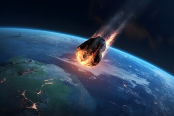 Canvas Print - A burning meteorite rapidly approaching the Earth's surface.