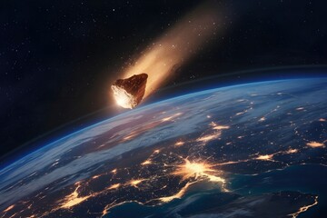 Canvas Print - A burning meteorite rapidly approaching the Earth's surface.