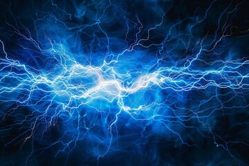 Leinwandbilder - Dynamic electric discharges creating a vibrant blue energy in a dark environment with a powerful ambiance Generative AI
