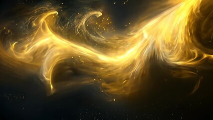 Wall Mural - golden dust swirling in soft motion, glowing gently against a dark background, creating a mystical a