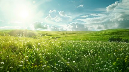 Poster - Vibrant green fields illuminated by bright sunlight create an ideal space for fitness activities and events promoting an active lifestyle Generative AI
