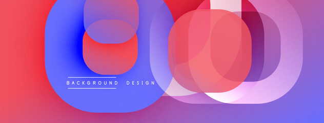 Poster - Circular abstract design with overlapping translucent circles and round shapes, blending gradients and smooth curves, creating depth, contrast, and a dynamic visual effect