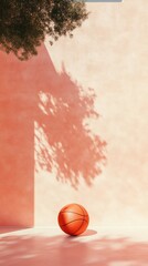 Aufkleber - Minimalist Basketball Aesthetic Terracotta Sunset Silhouette with Soft Tree Shadow - Contemporary Sports Lifestyle and Creative Visual Storytelling