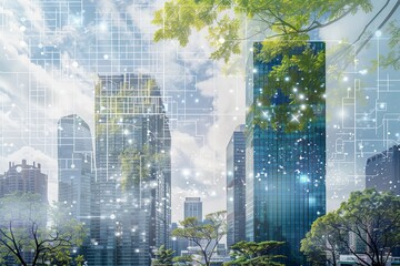 Leinwandbilder - Exploring urban environmental innovations in modern cities with sustainable technologies enhancing urban landscapes Generative AI