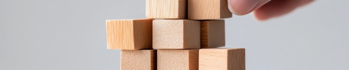 Aufkleber - Minimalist Brand Strategy Visualization Wooden Block Stacking Reveals Creative Business Messaging and Strategic Identity Construction in Digital Era