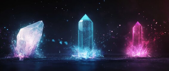 Wall Mural - crystals exploding in vibrant colors create a mesmerizing display of blue, pink, and clear quartz sh