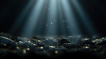 Wall Mural - Dark, rocky ground illuminated by light rays