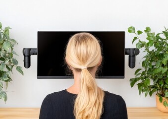 Poster - Minimalist Ergonomic Workspace Design Sleek Monitor Arms and Biophilic Elements Redefining Modern Productivity for Remote Professionals