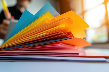 Poster - Vibrant Color Gradient Workspace Files Modern Productivity Aesthetic with Layered Translucent Folders - Creative Professional Organization Inspiration