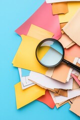 Fototapete - Maximalist Digital Workspace Color-Blocked Paper Landscape with Investigative Magnification - Creative Problem-Solving and Innovative Content Research Visualization