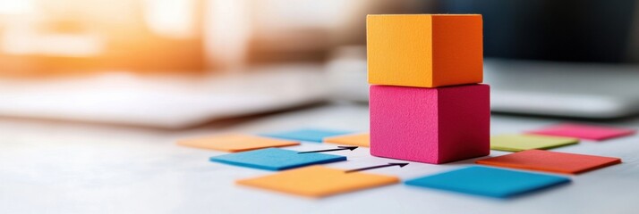 Poster - Minimalist Digital Workflow Optimization Vibrant Color-Coded Blocks Illustrating Agile Project Management and Strategic Business Transformation Strategies