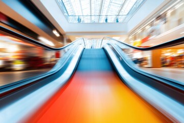 Fototapete - Hyper-Dynamic Retail Velocity Blurred Escalator Motion Design Showcasing Next-Gen Consumer Experience in Immersive Urban Shopping Architecture