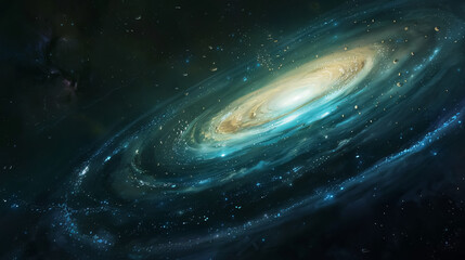 Wall Mural - spiral galaxy in interstellar scenery, featuring galaxies, planets, and space objects in a futuristi