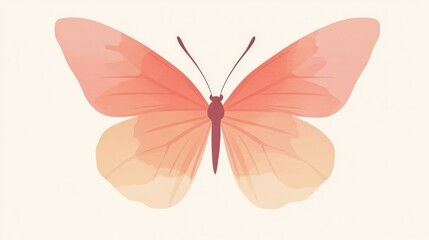 Aufkleber - Soft silhouette of a butterfly in pastel coral tones placed against a light background, evoking a sense of calm and beauty
