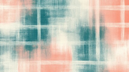 Poster - Soft pencil strokes create a muted teal grid pattern with delicate blends of peach and white for a calming backdrop or design element