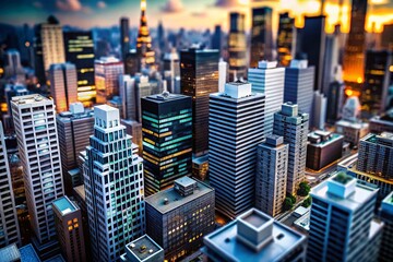 Wall Mural - miniature black and white cityscape: cool geometric architecture tilt-shift