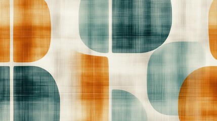 Fototapete - Soft pencil strokes create muted amber and teal grids in a contemporary abstract design