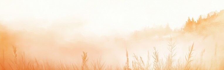 Poster - Soft amber wash enveloping a tranquil landscape at dawn with minimalist pencil strokes creating an ethereal atmosphere