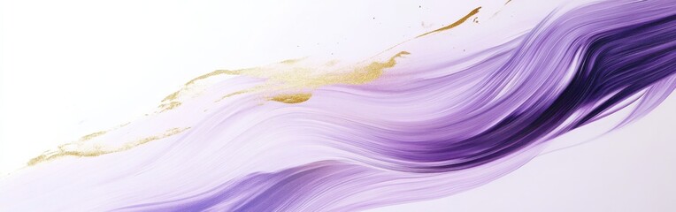 Poster - Delicate purple and gold abstract art flows gracefully across a white background