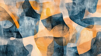 Leinwandbilder - Uneven abstract pencil strokes create a textured backdrop in shades of blue and orange for artistic projects or modern designs