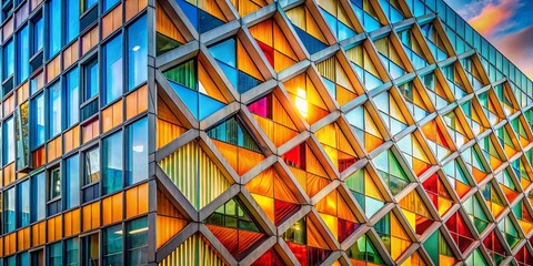Wall Mural - modern building facade with abstract geometric design, architectural photography