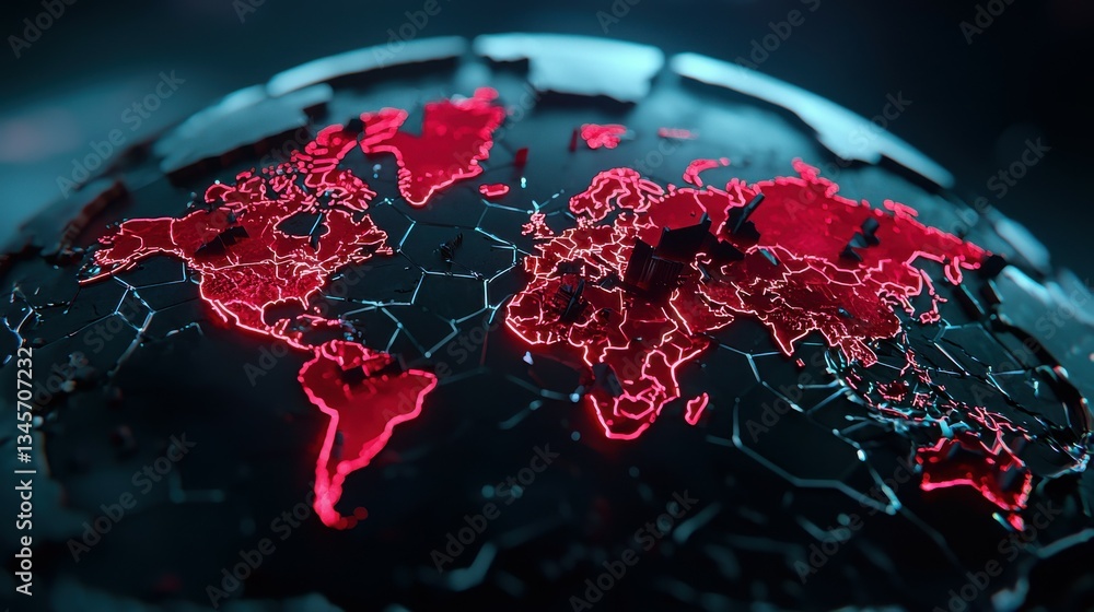 Global Network Map with Red Highlights Depicting Major Cities and ...