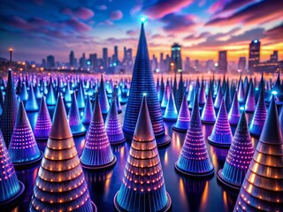 Sticker - night photography: abstract cone light pattern, geometric city lights