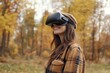 © tammarat - Smiling businesswoman in casual wear is wearing vr helmet