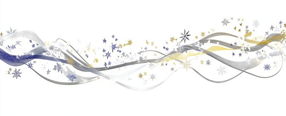 Wall Mural - a blue and white line with stars on it. a simple vector illustration of snowflakes and stars in gold