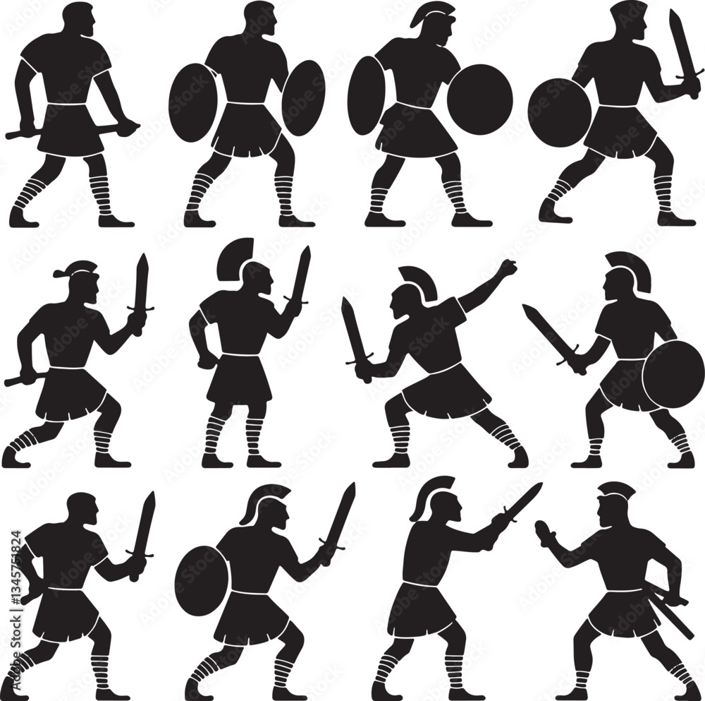 Roman gladiators silhouette vector art and illustration Stock Vector ...