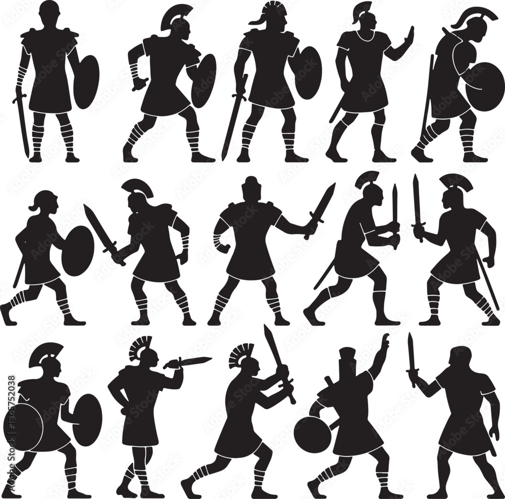 Roman gladiators silhouette vector art and illustration Stock Vector ...